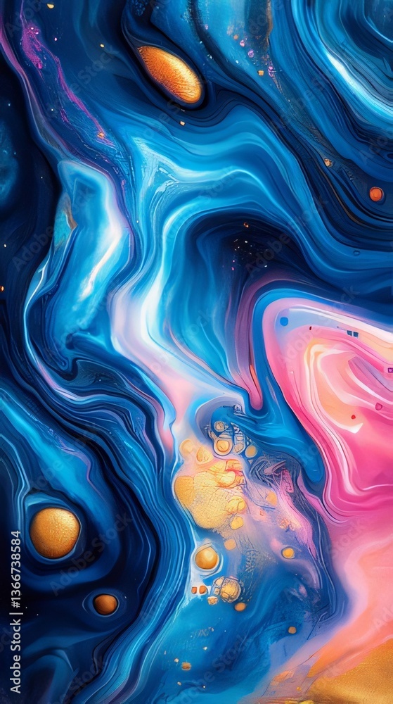 Obraz premium Abstract Fluid Art with Swirling Blue and Pink Colors