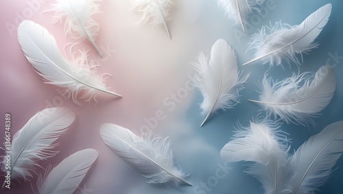 white feather on blue background