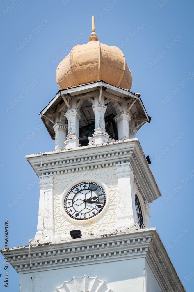 Queen Victoria Memorial Clock Tower Against Blue Sky, George Town, Penang, Malaysia