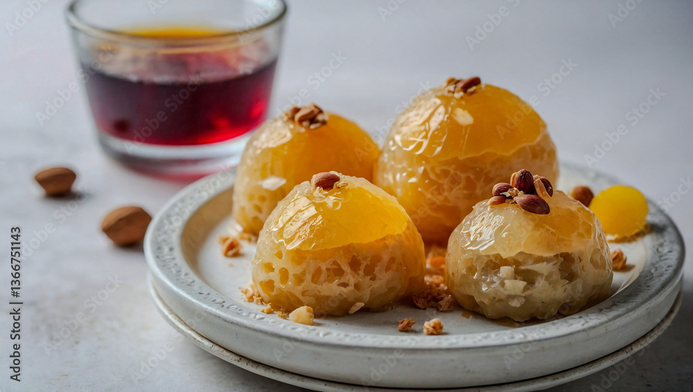 Closeup of Bua Loi Dessert on White Background Closeup of Bua Loi Dessert on White Background