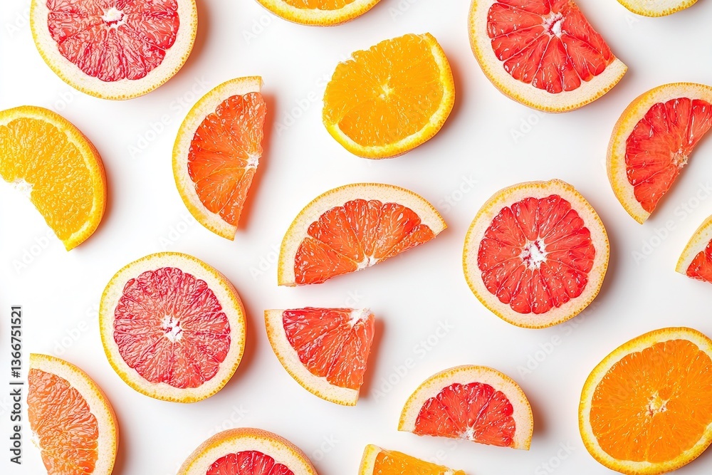 Vibrant citrus wedges create a colorful pattern on white background