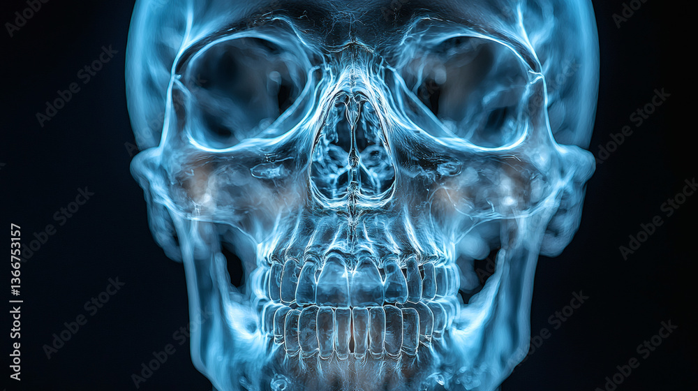 Fototapeta premium Futuristic X-ray Transparent Human Skeleton with Glowing Blue Effect