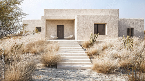 Beige desert home with steps