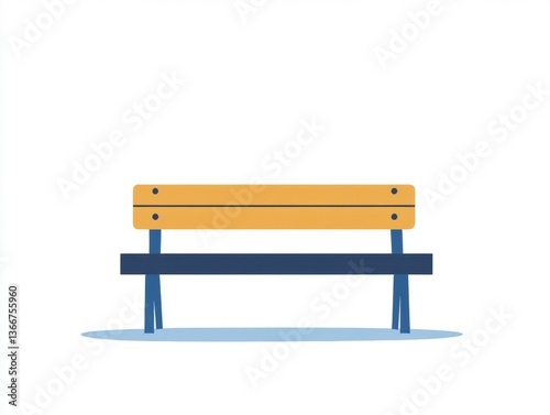 A simple, stylized illustration of a wooden bench with a yellow seat and blue legs, set against a plain background.