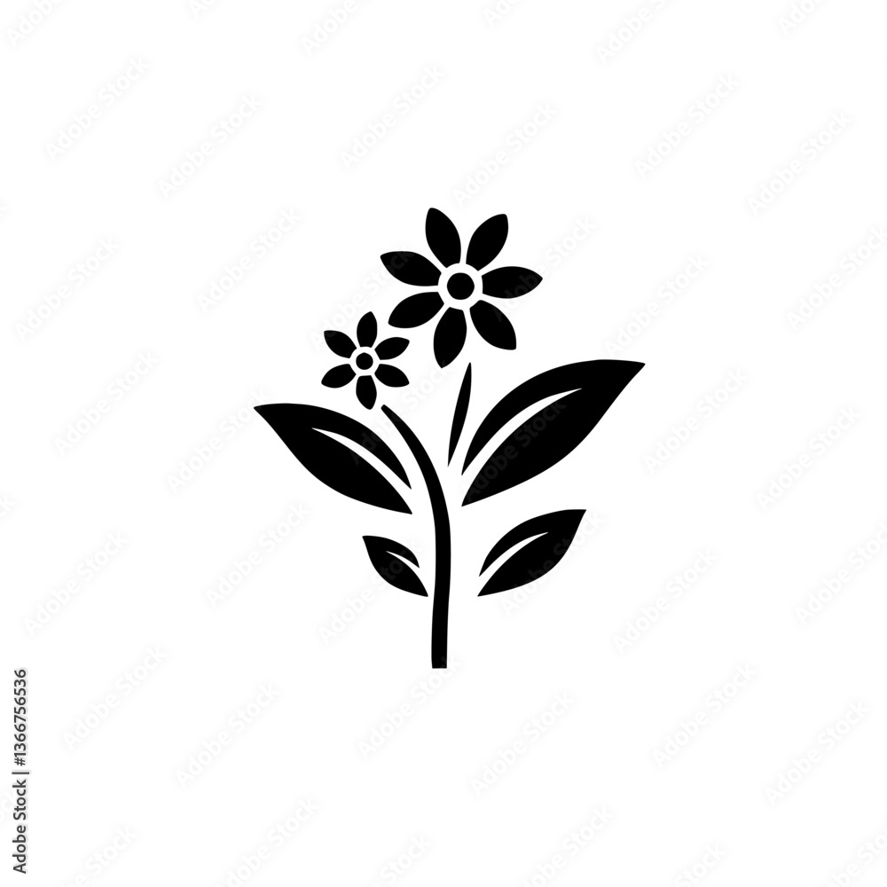 Monochrome Floral Silhouette: Elegant Botanical Design Monochrome Floral Silhouette: Elegant Botanical Design