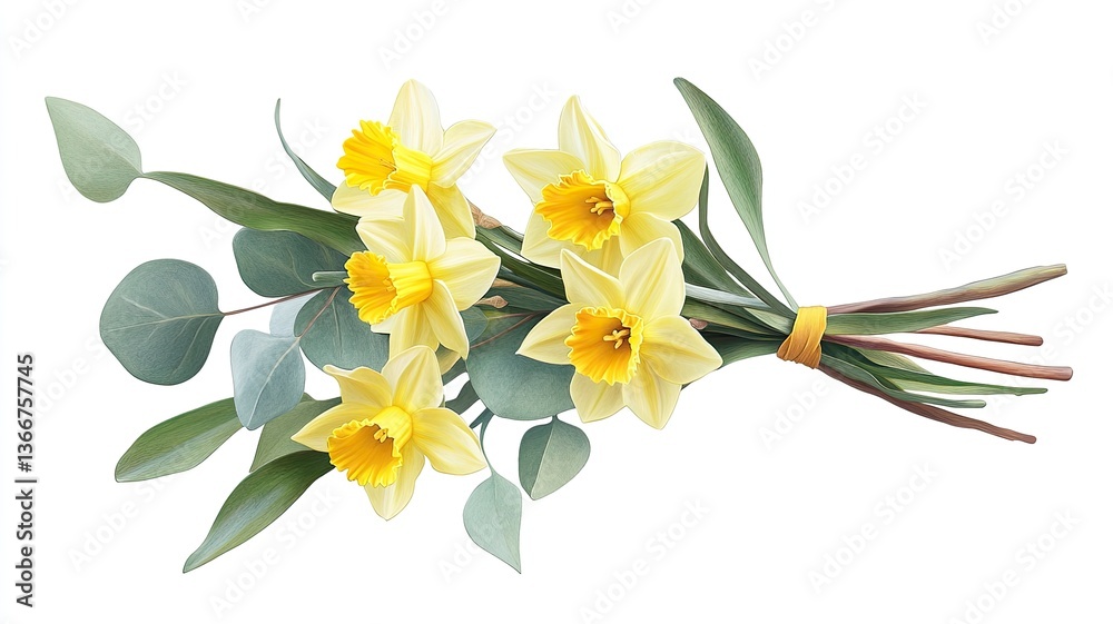 Fototapeta premium Spring weddings celebrating love with daffodil bouquets in nature's embrace