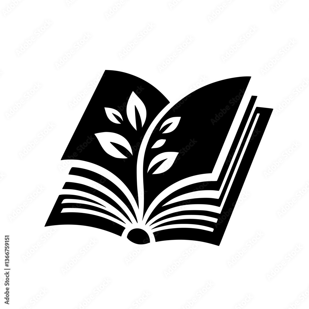 Fototapeta premium Blooming Knowledge: A Monochrome Book and Plant Design