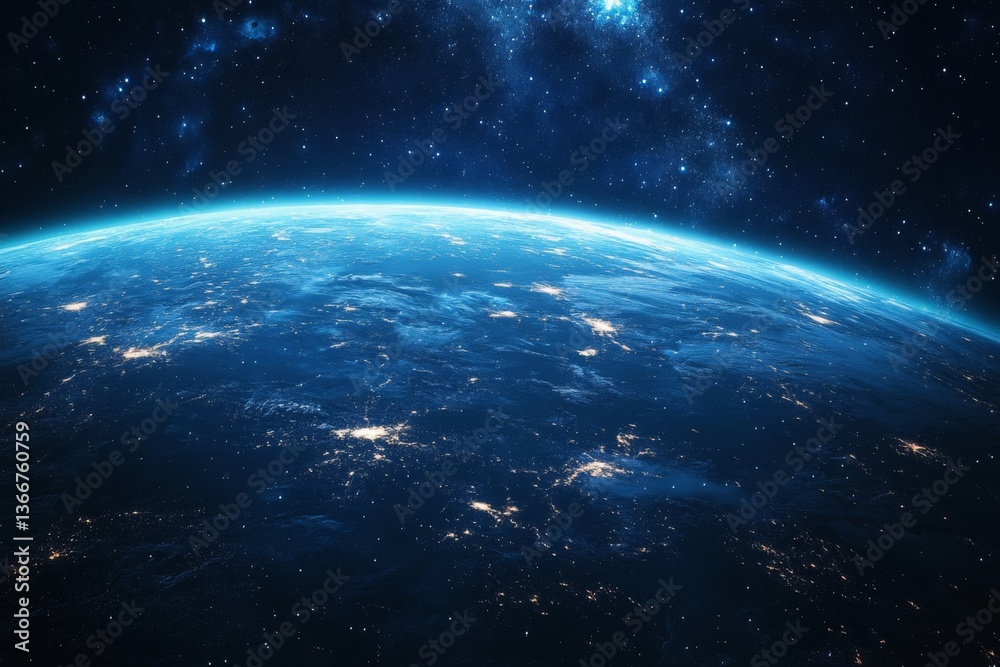 Fototapeta premium View of planet Earth from space showing curvature and atmospheric glow