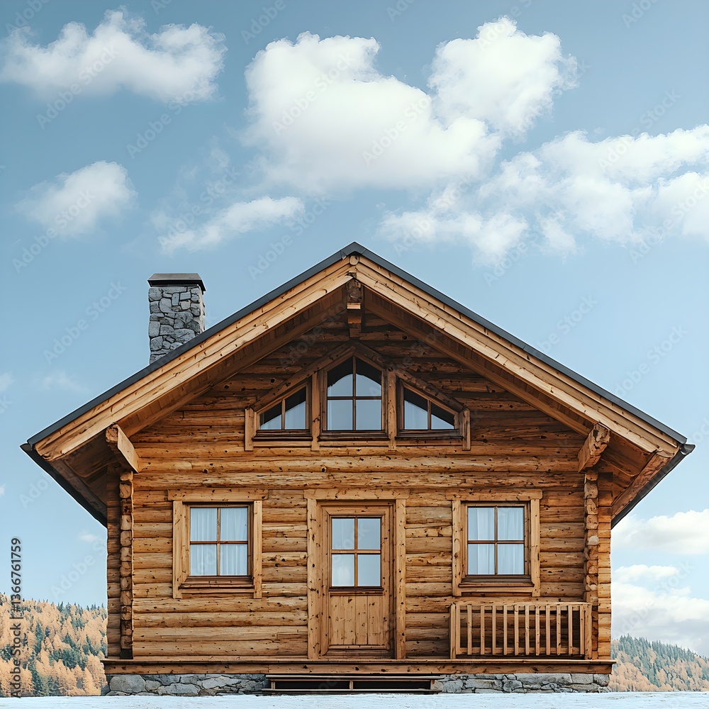 Modern Wooden House in Mountain Landscape Modern Wooden House in Mountain Landscape