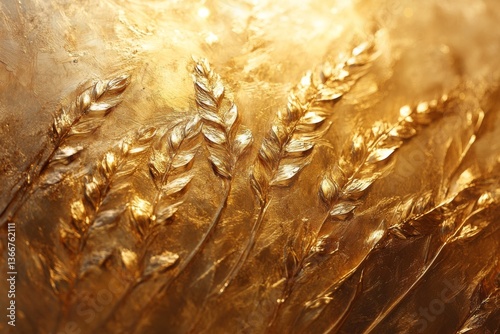 Golden wheat grains under soft light with shallow depth of field