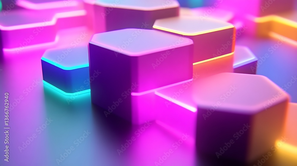 Abstract image of glowing hexagonal structures in vibrant colors Abstract image of glowing hexagonal structures in vibrant colors