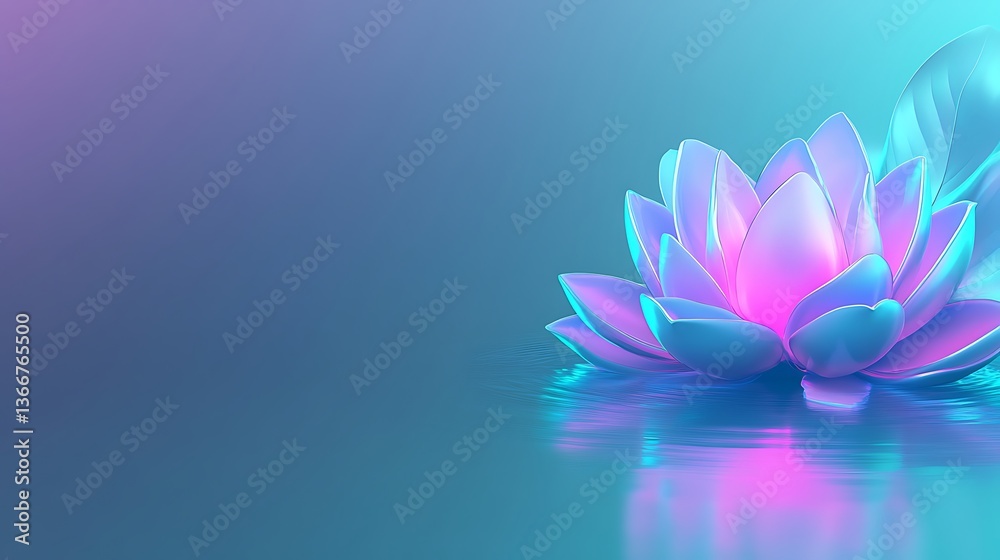 A beautiful glowing lotus flower floating on tranquil water surface A beautiful glowing lotus flower floating on tranquil water surface