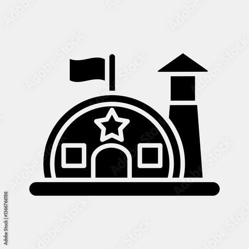 Icon military base. Building elements. Icons in glyph style. Good for prints, web, posters, logo, site plan, map, infographics, etc.