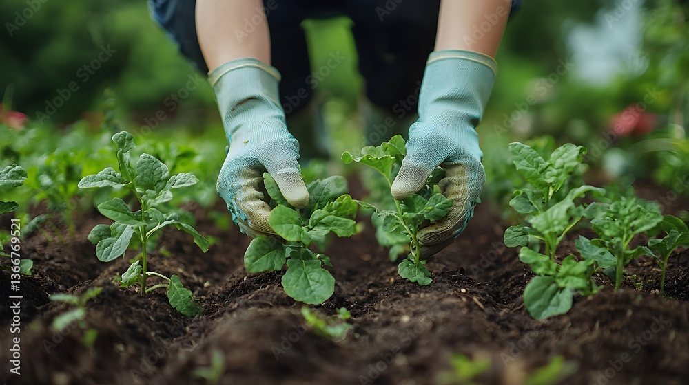 Fototapeta premium Senior Woman Wearing Gardening Gloves in Vintage Garden