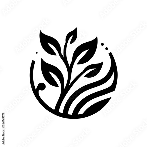Minimalist Nature Logo: Leafy Branch Within a Circle