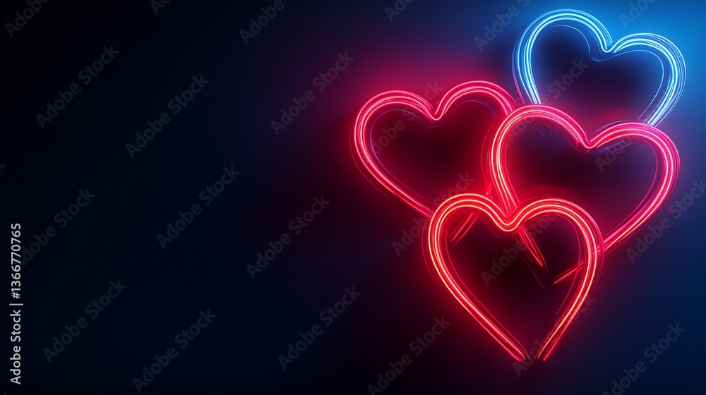 Glowing Neon Hearts Creating A Romantic And Loving Visual Display Glowing Neon Hearts Creating A Romantic And Loving Visual Display
