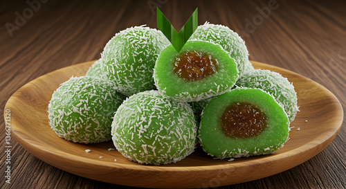Pile Of Green Coconut Balls On Wooden Plate