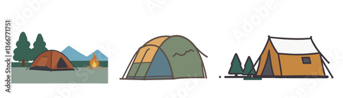Minimalist Vector Icons of tent outdoor on White Background