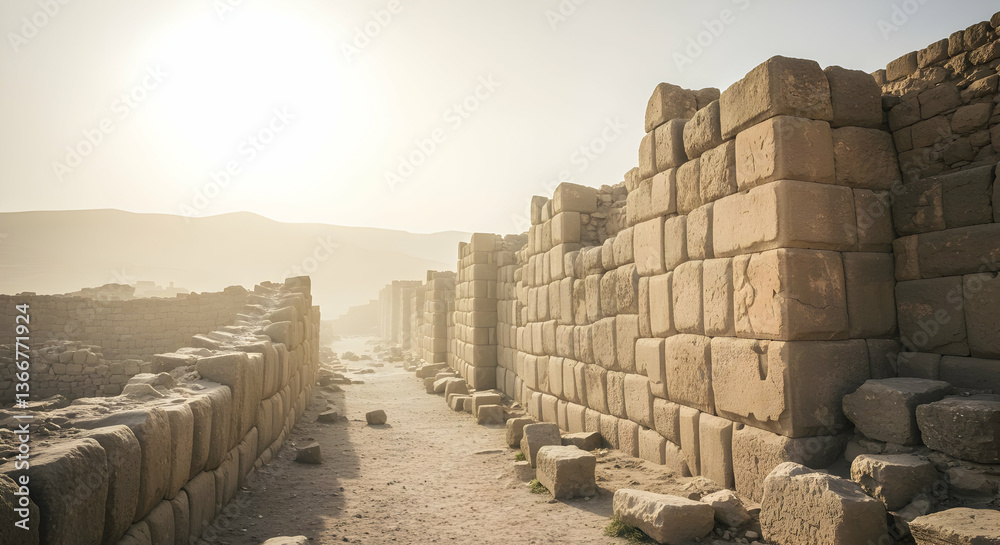 Obraz premium Ancient City Ruins Pathway Sunny Day
