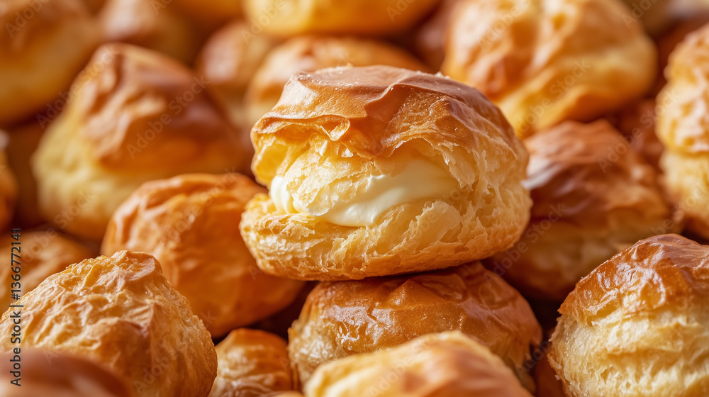Enlarged photo of a large pile of cream puffs Enlarged photo of a large pile of cream puffs