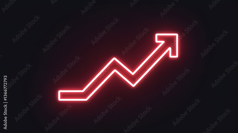 simple minimalist design of business graph arrow in red neon color simple minimalist design of business graph arrow in red neon color