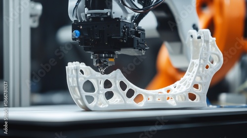 Obraz na płótnie A robotic arm in a 3D printing workshop, assembling complex prototypes with AI precision for rapid prototyping, Prototyping-tech style