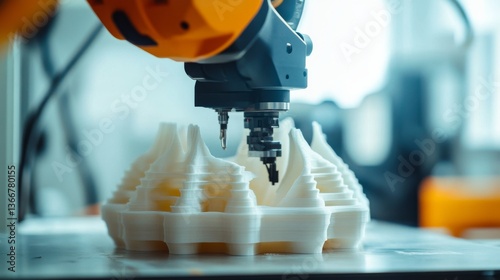 Obraz na płótnie A robotic arm in a 3D printing workshop, assembling complex prototypes with AI precision for rapid prototyping, Prototyping-tech style