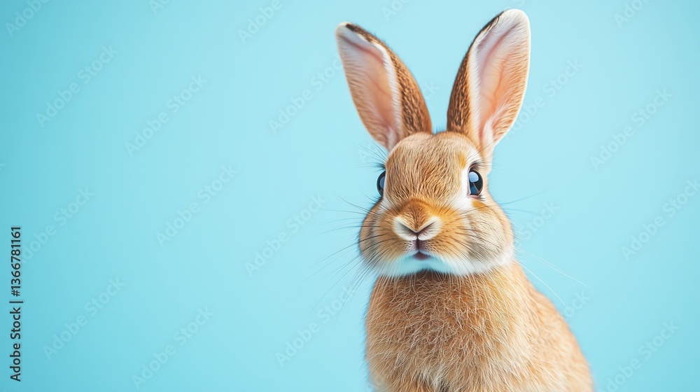 Obraz premium Cute rabbit looking curious against a blue background 