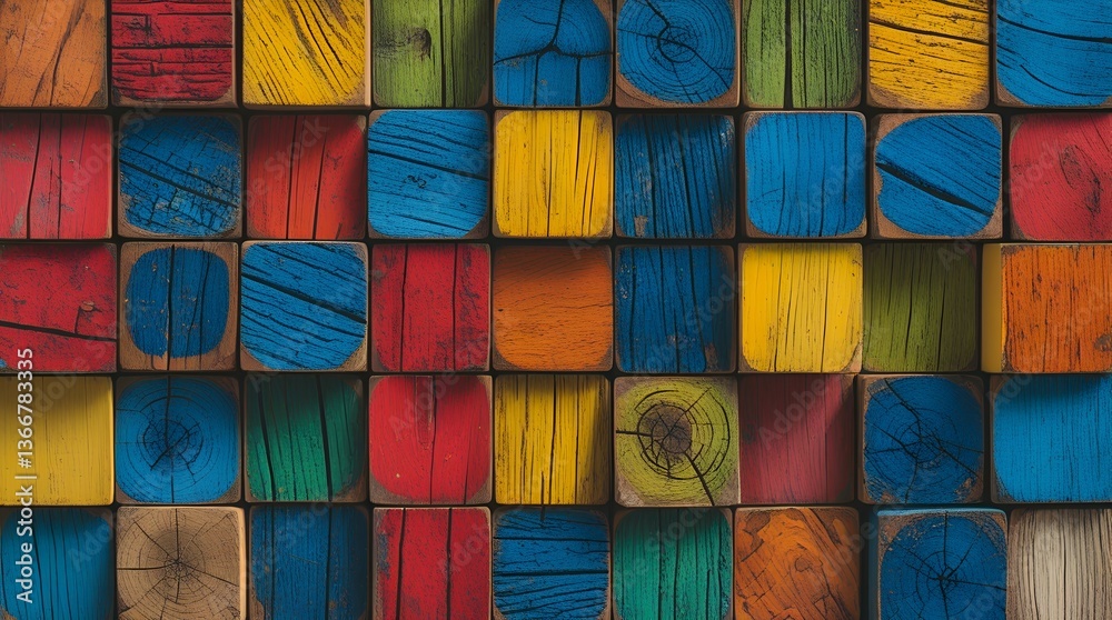 Colorful Wooden Blocks with Unique Grain Patterns and Textures Colorful Wooden Blocks with Unique Grain Patterns and Textures