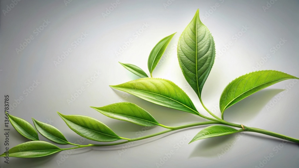 Fototapeta premium Vibrant Green Leaves Branching Out on a Smooth Surface, Displaying Nature's Elegance and Tranquility