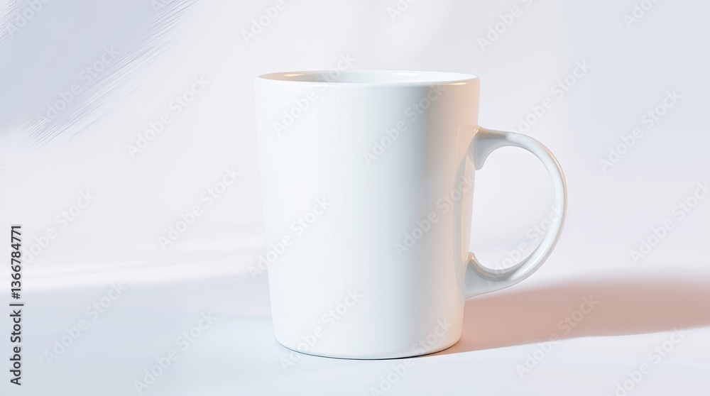 Obraz premium Simple white ceramic mug stands on a white surface