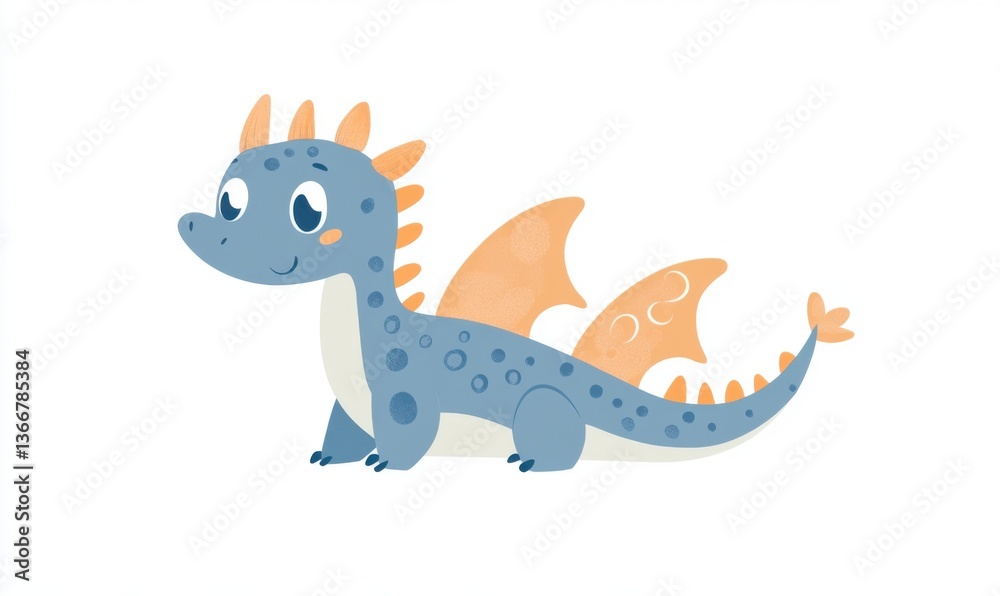 Fototapeta premium Cute Little Dragon Illustration with Wings on White Background