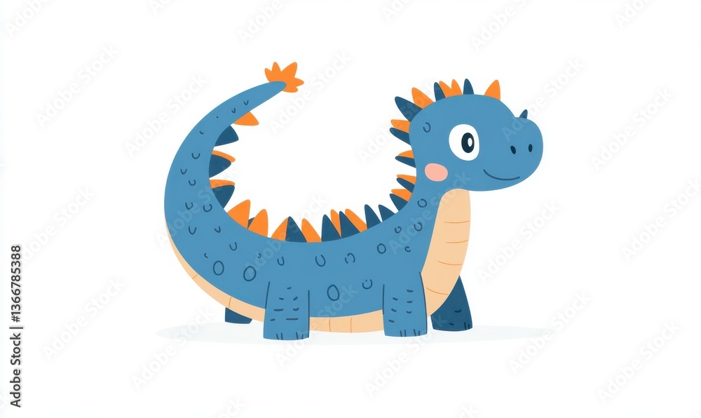 Naklejka premium Cute Cartoon Dinosaur Character Walking Isolated on White Background