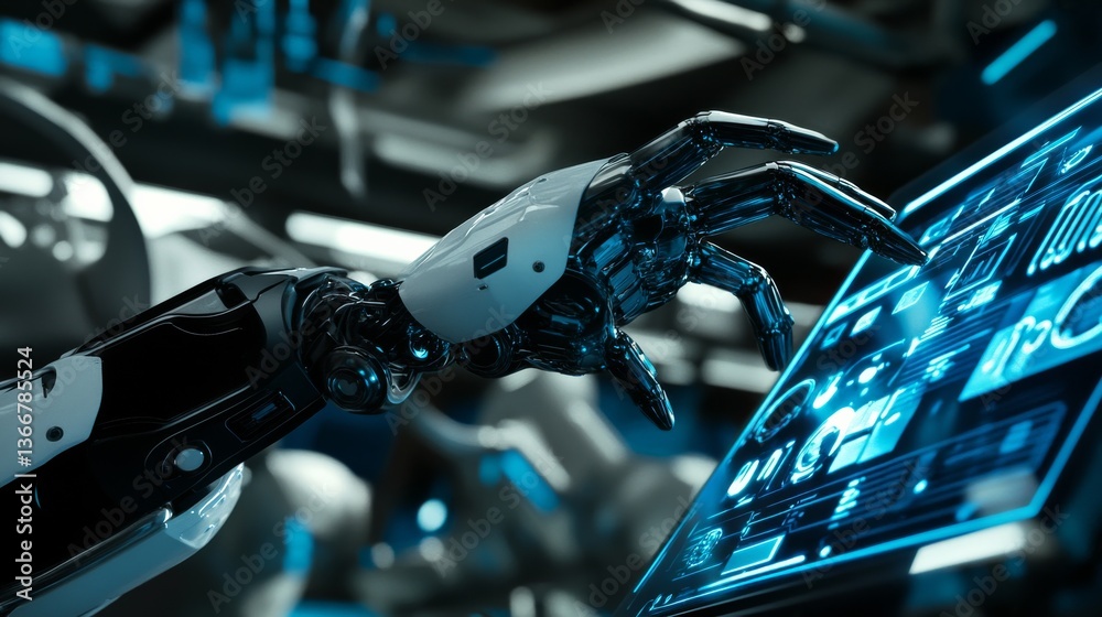 Obraz premium A robotic arm in a futuristic home automation factory, assembling smart home devices with AI precision for domestic use, Smart-tech style