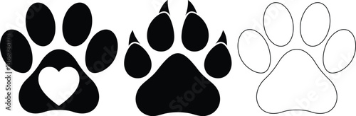 Paw Print Vector Set – Cute Animal Footprint Clipart Collection – Dog, Cat, Bear, Wolf, and Wildlife Tracks – Black Silhouette Pet Paws for Stickers, Logos, Patterns, and Digital Art