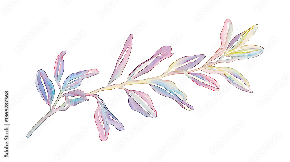 Obraz premium A watercolor painting of a leafy branch with a rainbow of colors