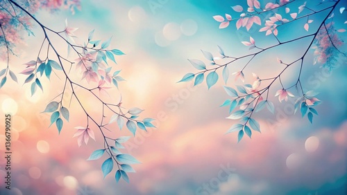 Serene Pastel Leaves on Branches Against a Softly Lit Sky at Dawn