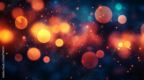 A cosmic dance of warm and cool lights, a vibrant nebula of glowing orbs and sparkling dust, creating an ethereal and magical atmosphere.