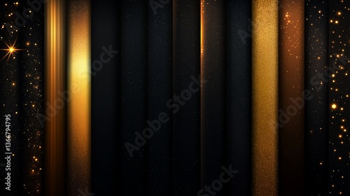 A dazzling display of golden and black glitter textures, shimmering with luxurious light and opulent sparkle, perfect for celebratory designs. photo