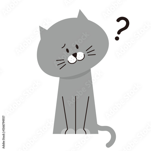 疑問に思っているグレーの猫のイラスト