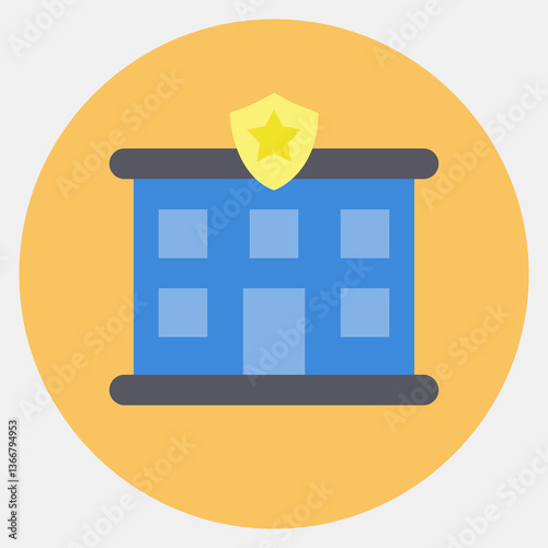 Icon police station. Building elements. Icons in color mate style. Good for prints, web, posters, logo, site plan, map, infographics, etc.