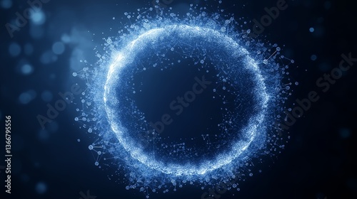 A luminous blue ring of shimmering particles, a cosmic dance of light and energy in a dark, ethereal space.