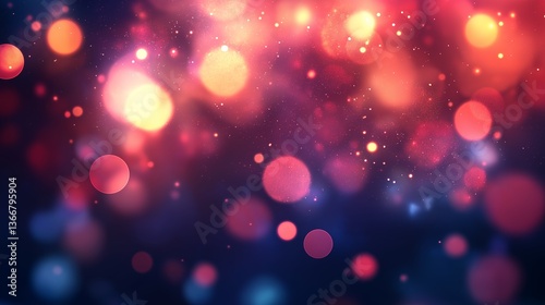 A magical swirling dance of warm red and cool blue lights celebrating a joyous, vibrant festival night with sparkling dust and soft bokeh.
