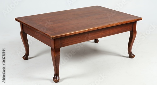 Antique Wooden Coffee Table with Cabriole Legs on White Background