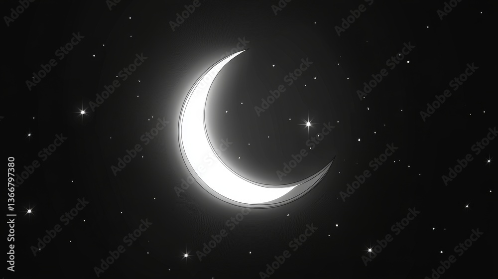 Fototapeta premium Crescent Moon in a Starry Night Sky