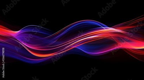 Energetic crimson and sapphire waves flowing across a dark canvas, a vibrant dance of light and energy.