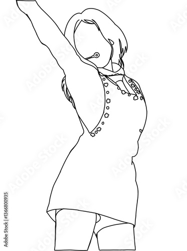 Vector illustration of a fashion stage sketch. Korean idols performing. Female fashion idol. Female singer performing in beautiful clothes.