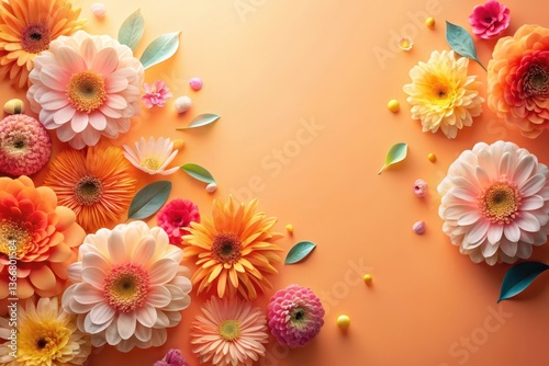 Vibrant Floral Arrangement Featuring Delicate Gerbera Daisies and Assorted Blossoms on a Soft Peach Background