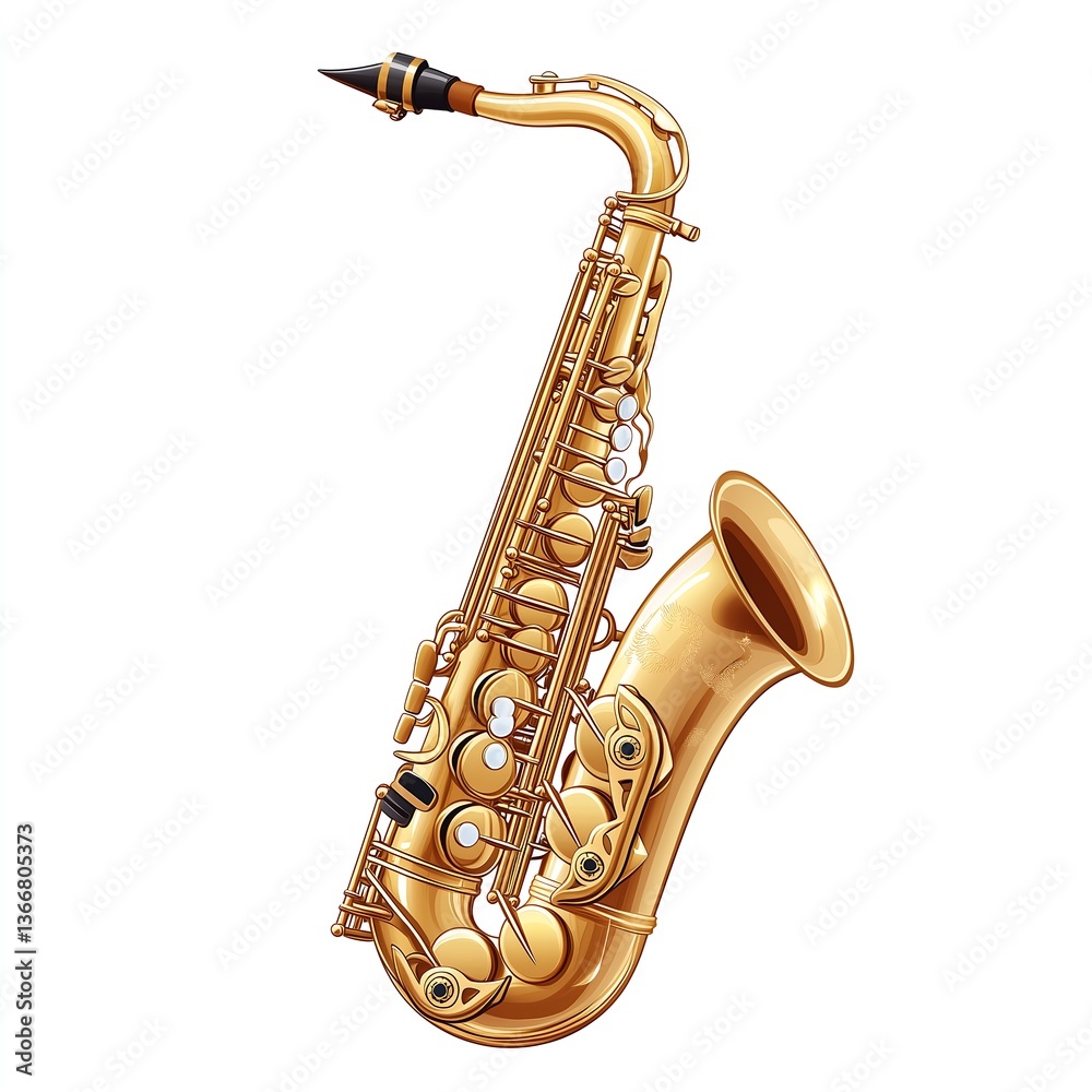 Naklejka premium Gold Saxophone in Jazz Concert: Iconic Brass Instrument for Orchestral and Jazz Music Lovers