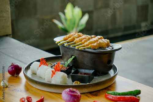 Balinese Satay Lilit – Grilled Lemongrass Skewers with Rice and Sambal